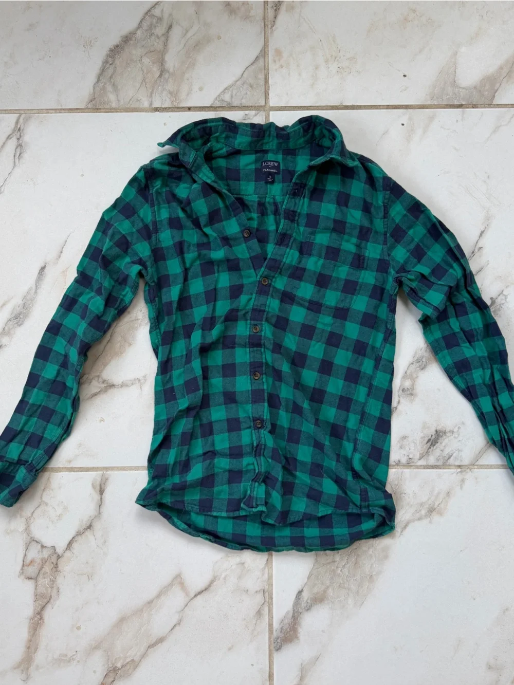 J. Crew Teal and Navy Check Flannel Shirt